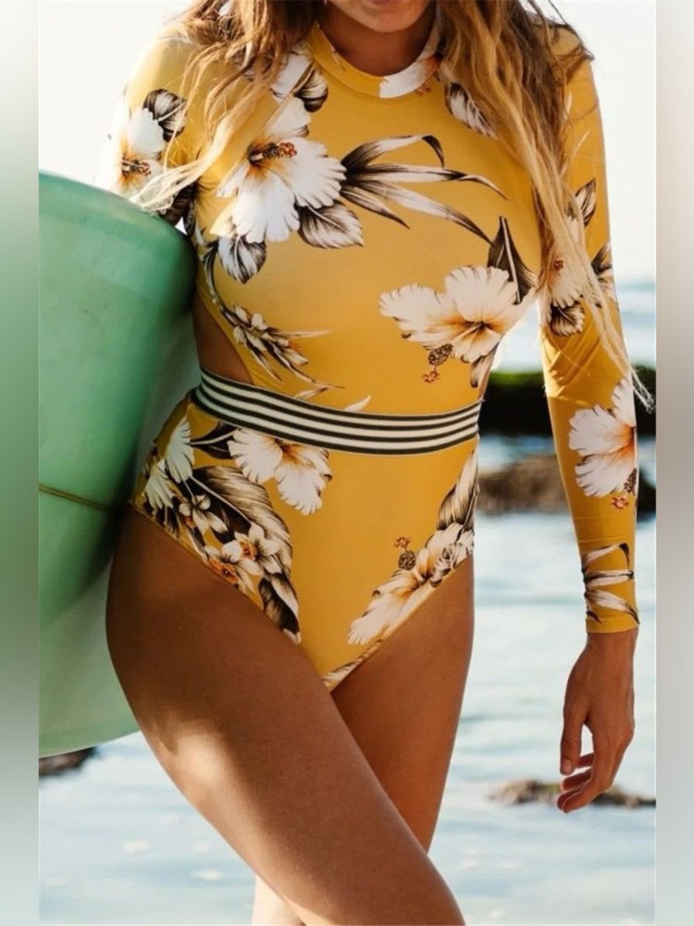 Rip Curl Y2K Surfcore Tropical Floral Cutout Long Sleeve Swimsuit M